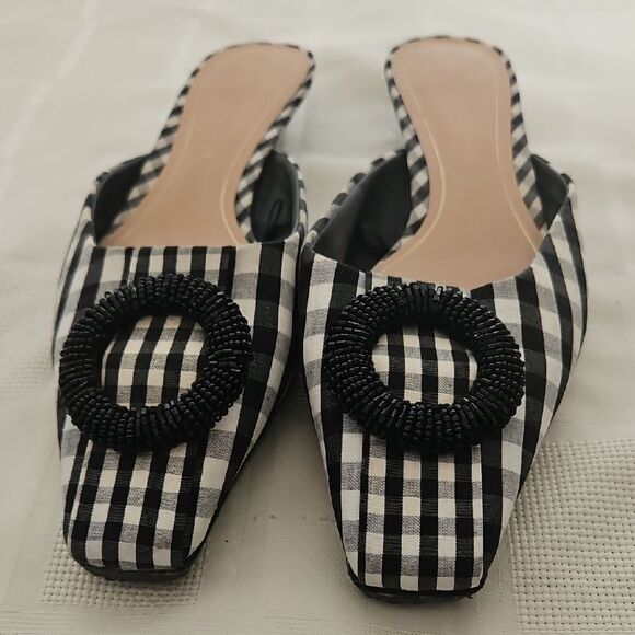Black and White Checkered Women's Mules - Picture 12 of 16